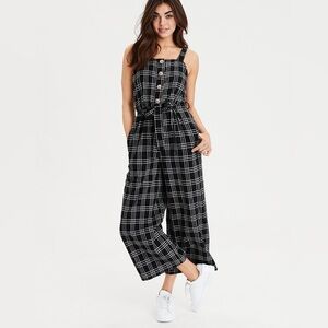 American Eagle AE Plaid Button Front Jumpsuit